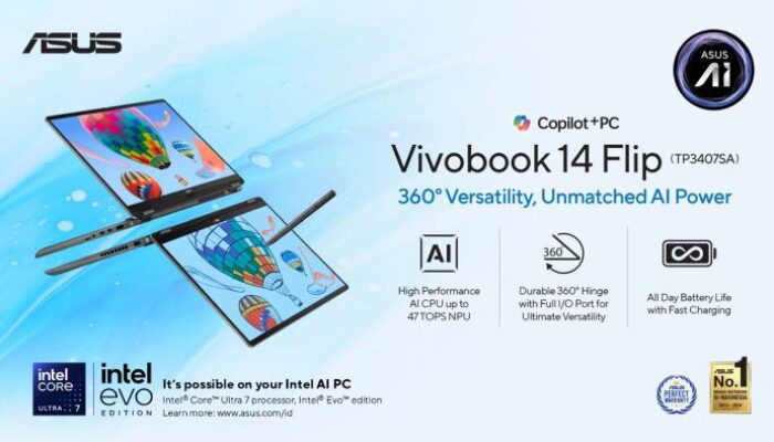 ASUS Vivobook 14 Flip, Laptop Lipat Copilot+ PC OLED dengan Baterai Badak